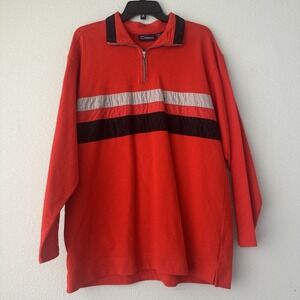 Vintage 90s Catalina Nylon Windsuit Stripe Womens Size XL Red Black Half Zip top
